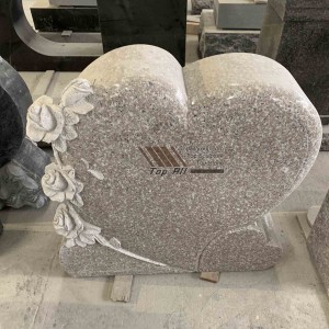 Red granite heart flower headstone TATBS-015